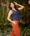 Vneck Bow Detailed Linen Top Blue